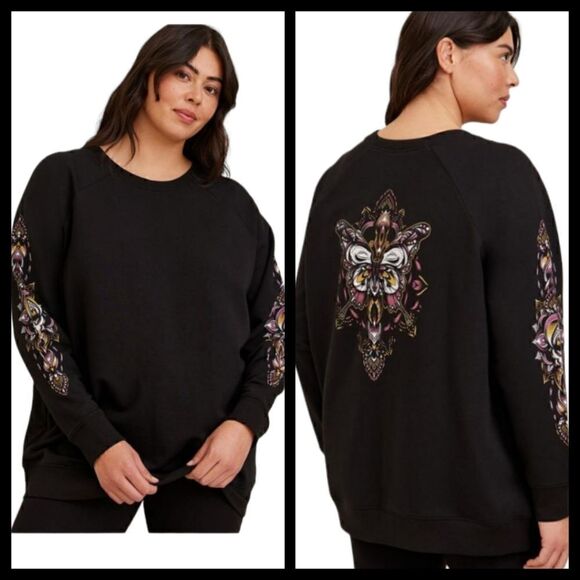 00X 10W M/L Torrid Mandala Butterfly Sweatshirt Fleece Tribal Eyes 90s Tattoo so - Picture 1 of 7